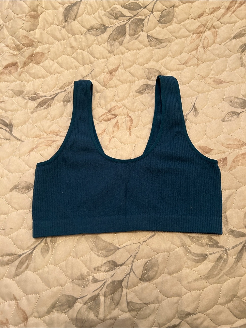 Colsie Ribbed Scoop Neck Sports Bralette - Teal Blue